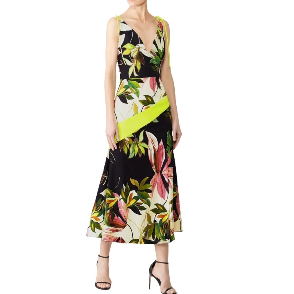 Christian Siriano Hawaiian print floral  midi dress
